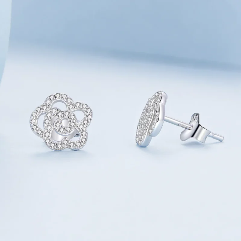 (image for) Pandora Style Roses Stud Earrings - BSE712 - View 4