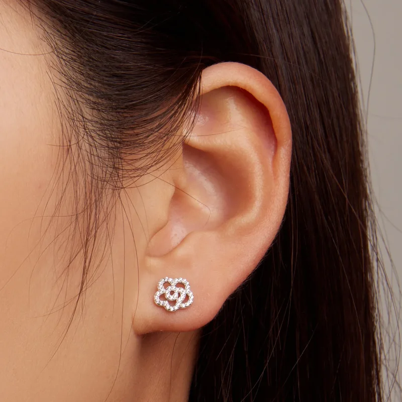 (image for) Pandora Style Roses Stud Earrings - BSE712 - View 6