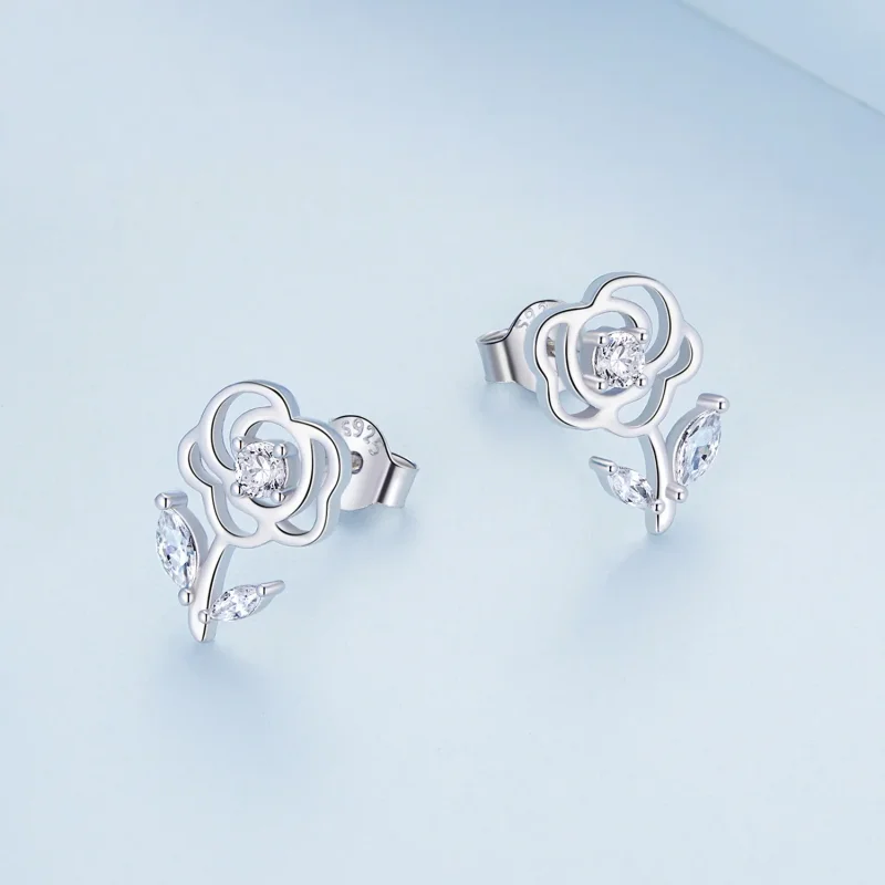(image for) Pandora Style Roses Stud Earrings - BSE714 - View 3