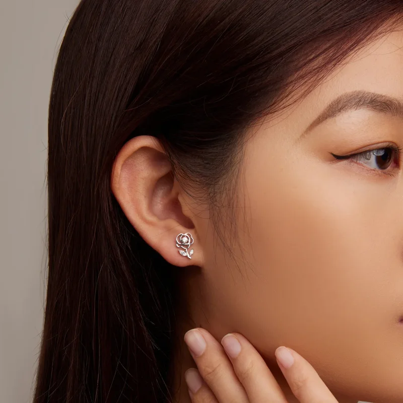 (image for) Pandora Style Roses Stud Earrings - BSE714 - View 5