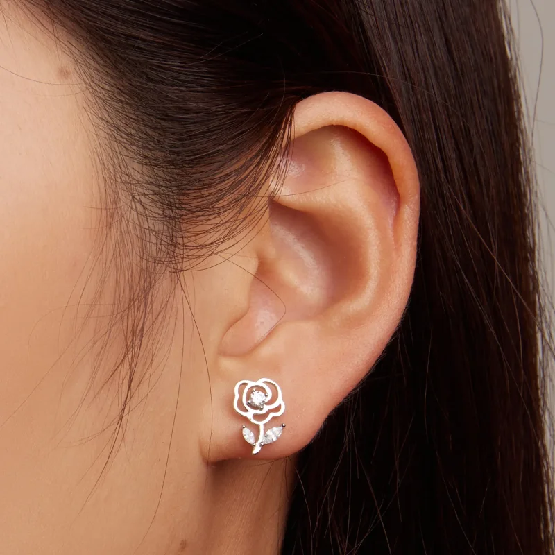(image for) Pandora Style Roses Stud Earrings - BSE714 - View 6