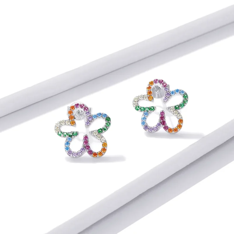 (image for) Pandora Style Seven-Colored Flowers Stud Earrings - BSE487 - View 2