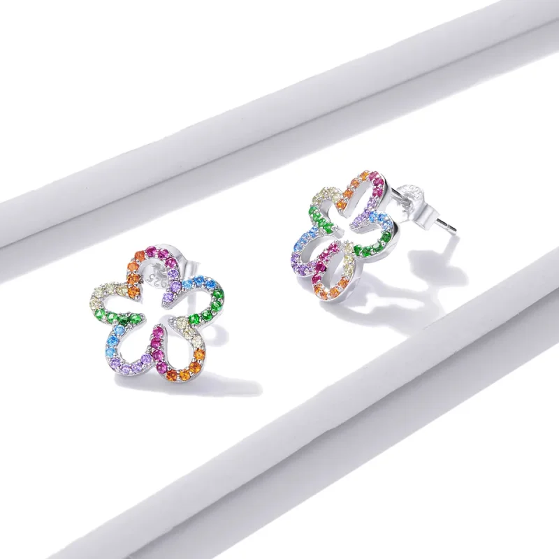 (image for) Pandora Style Seven-Colored Flowers Stud Earrings - BSE487 - View 3
