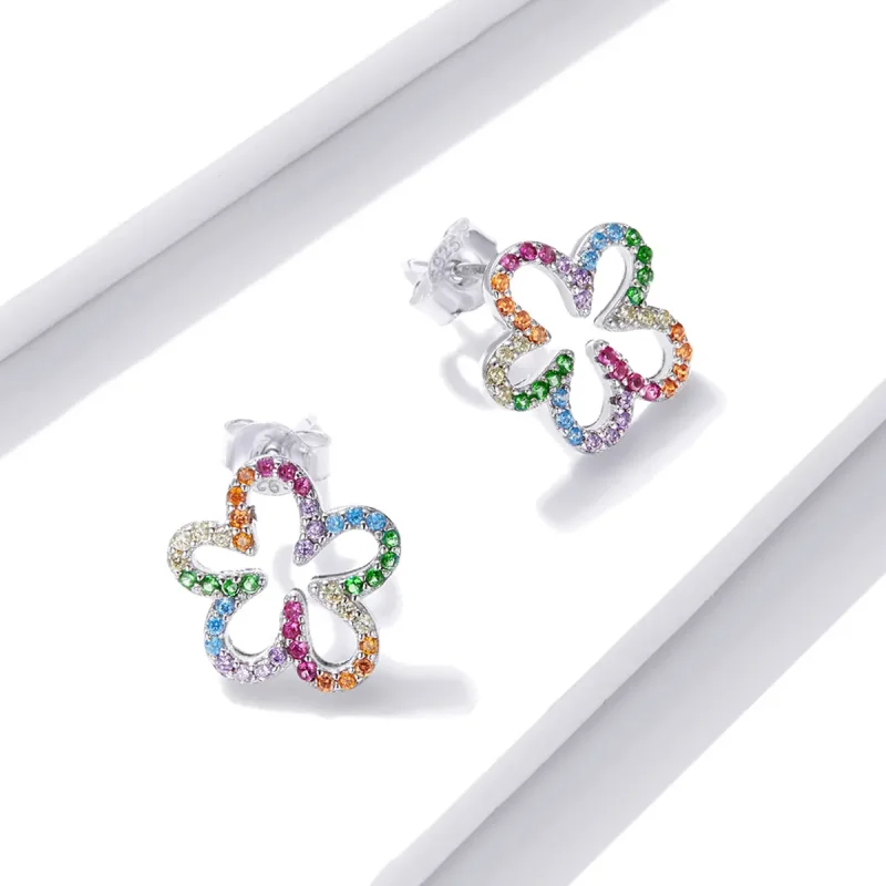 (image for) Pandora Style Seven-Colored Flowers Stud Earrings - BSE487 - View 4