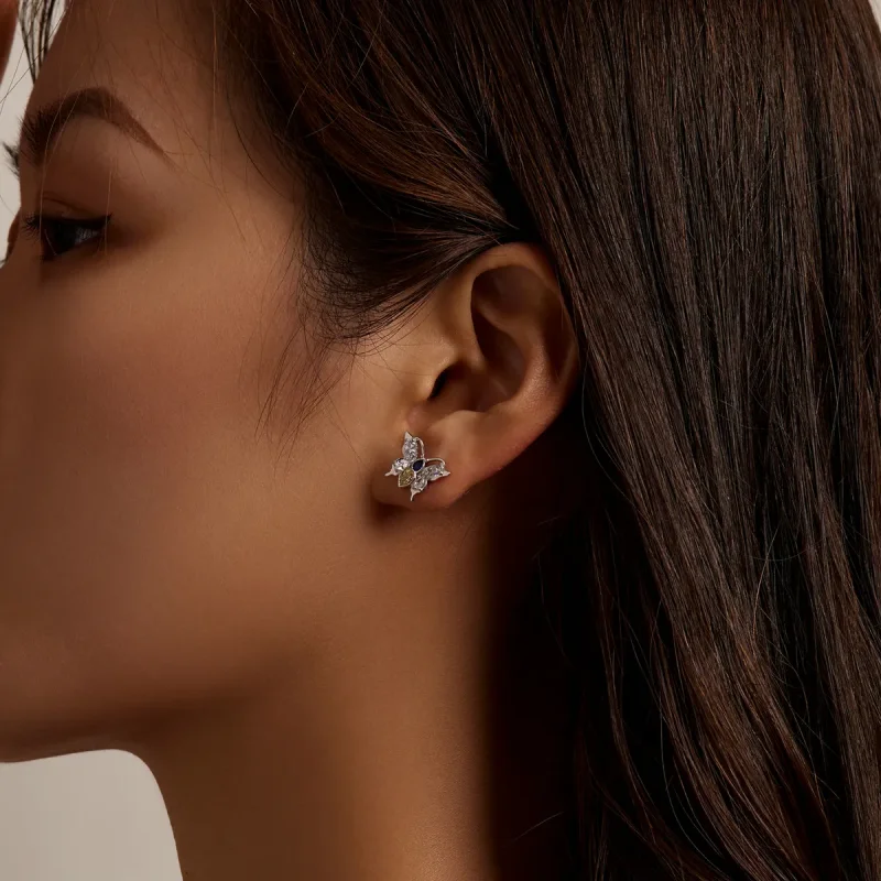 (image for) Pandora Style Shine Butterfly Stud Earrings - BSE564 - View 7