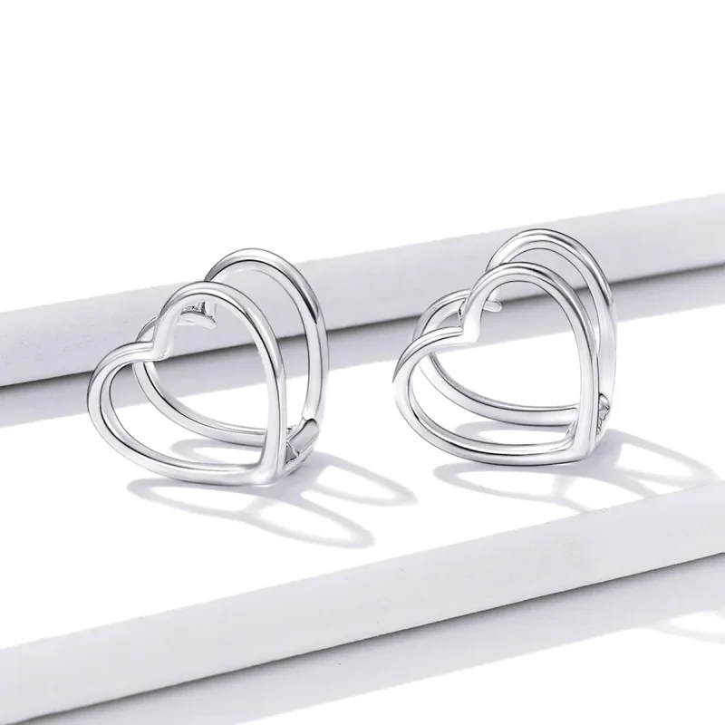 (image for) Pandora Style Simple - Double Heart Stud Earrings - BSE501 - View 2