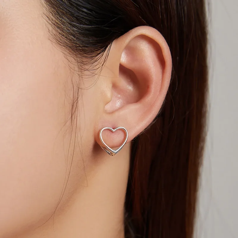 (image for) Pandora Style Simple - Double Heart Stud Earrings - BSE501 - View 6