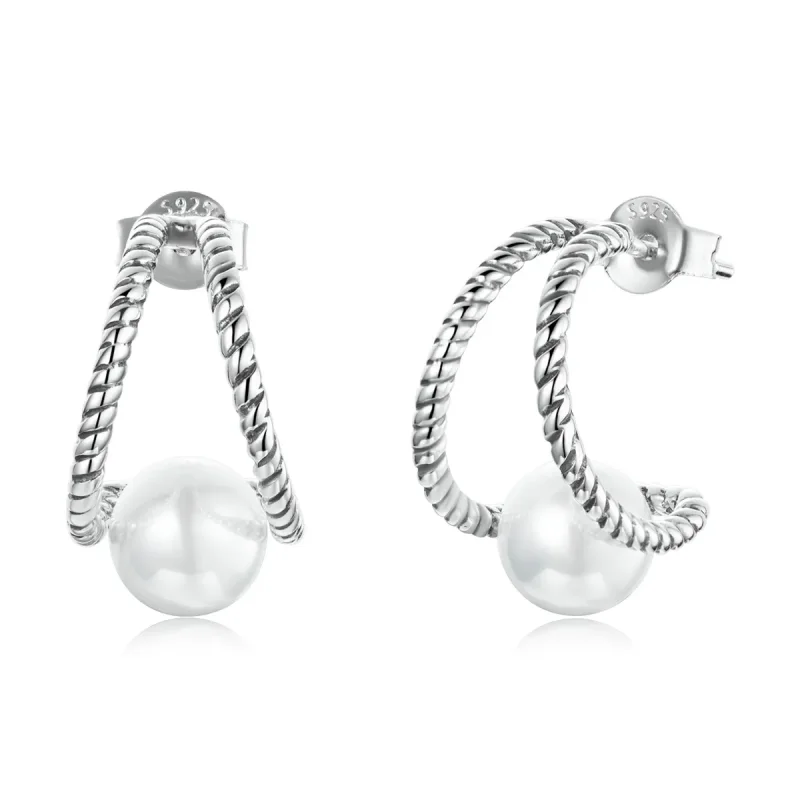 (image for) Pandora Style Simple Geometric Shell Beads Stud Earrings - BSE539
