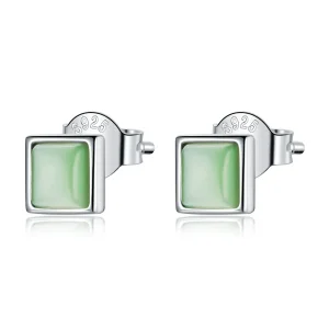 (image for) Pandora Style Simple Geometry - Green Cat's Eye Stud Earrings - SCE1269-GN