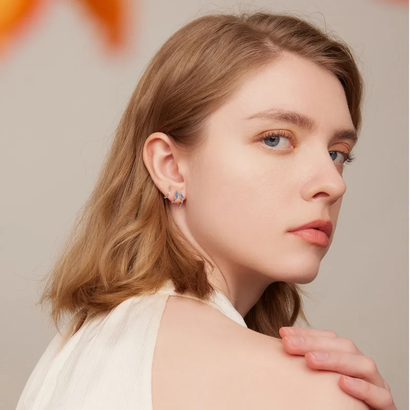 (image for) Pandora Style Simple Inlaid Stone Stud Earrings - SCE1463 - View 5