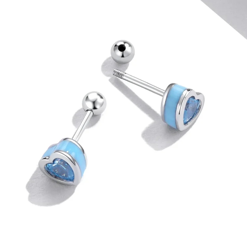 (image for) Pandora Style Simple Love Stud Earrings - SCE1352-LB - View 4