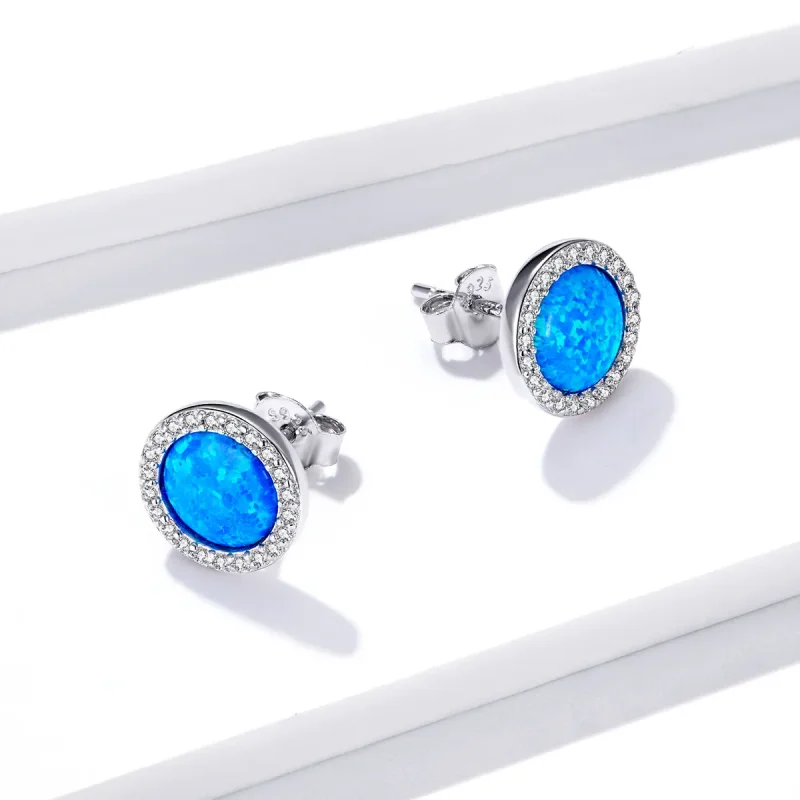 (image for) Pandora Style Simple Opal Stud Earrings - BSE467 - View 4