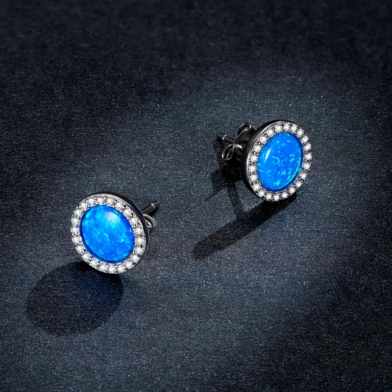 (image for) Pandora Style Simple Opal Stud Earrings - BSE467 - View 5