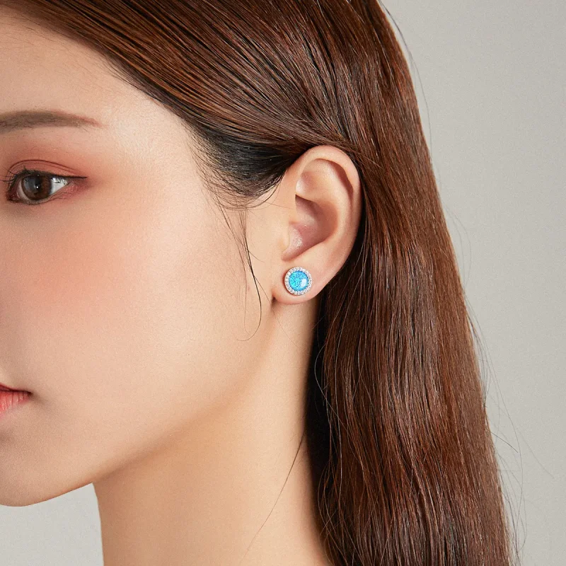 (image for) Pandora Style Simple Opal Stud Earrings - BSE467 - View 6