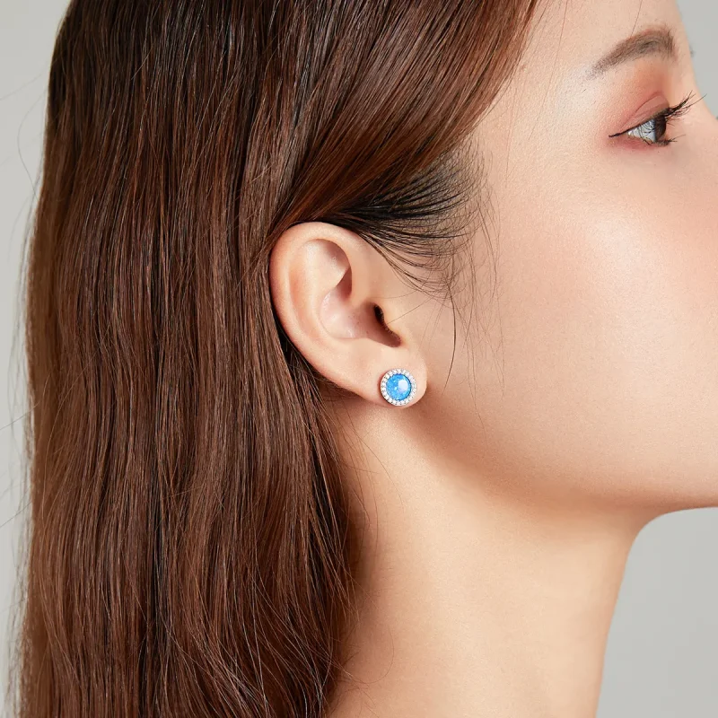 (image for) Pandora Style Simple Opal Stud Earrings - BSE467 - View 8