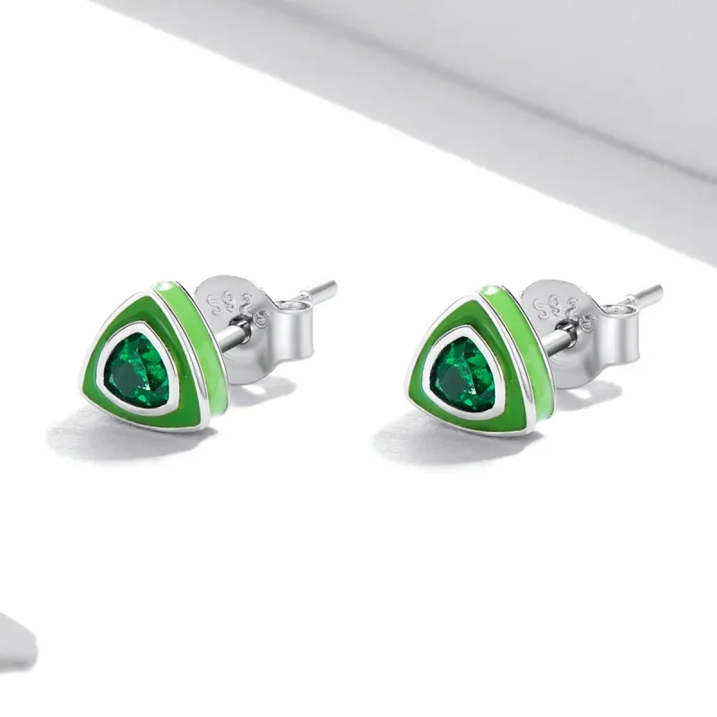 (image for) Pandora Style Simple Triangle Stud Earrings - SCE1368 - View 2
