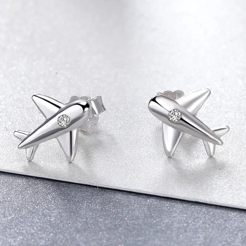 (image for) Pandora Style Small Airplane Stud Earrings - VSE153 - View 2