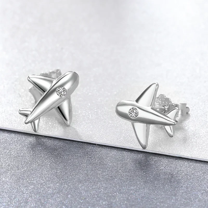 (image for) Pandora Style Small Airplane Stud Earrings - VSE153 - View 3