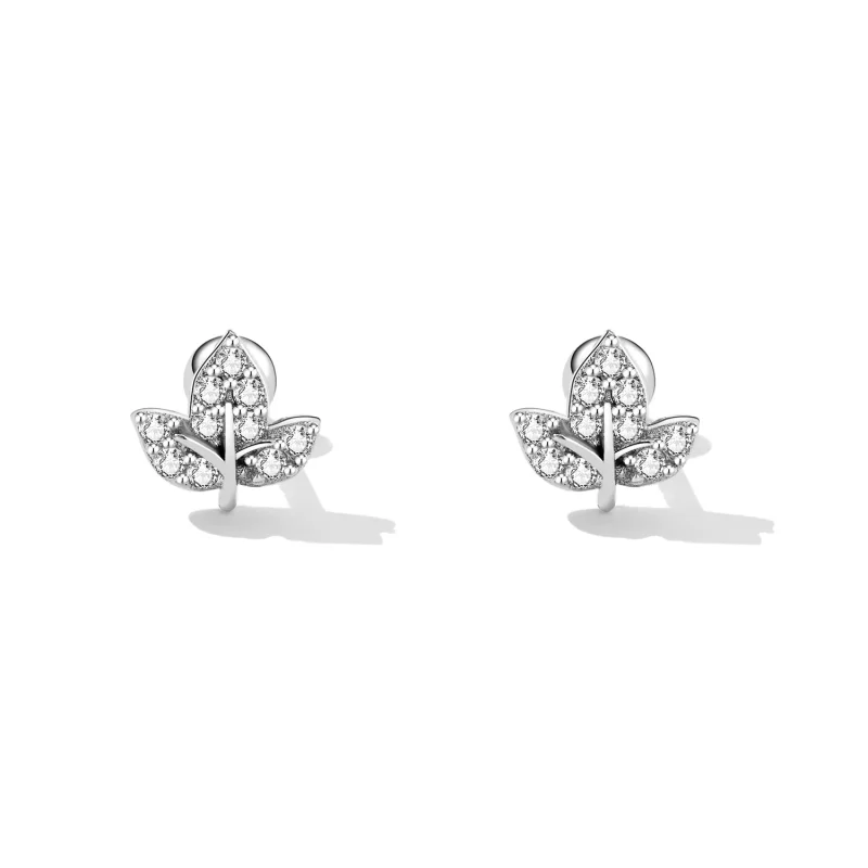 (image for) Pandora Style Small Leaves Stud Earrings - SCE1459 - View 2