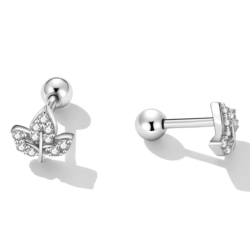 (image for) Pandora Style Small Leaves Stud Earrings - SCE1459 - View 3