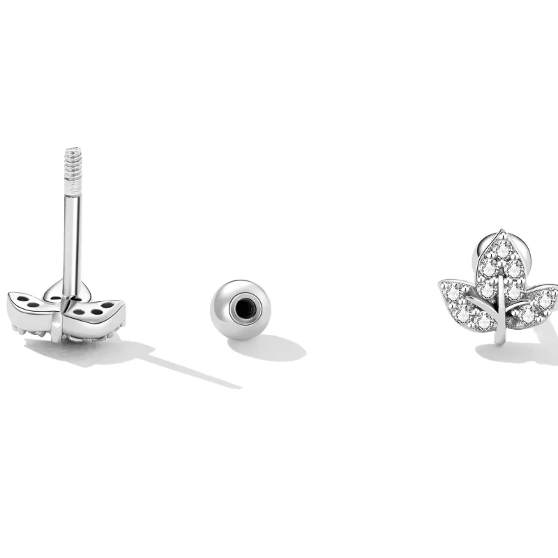 (image for) Pandora Style Small Leaves Stud Earrings - SCE1459 - View 4