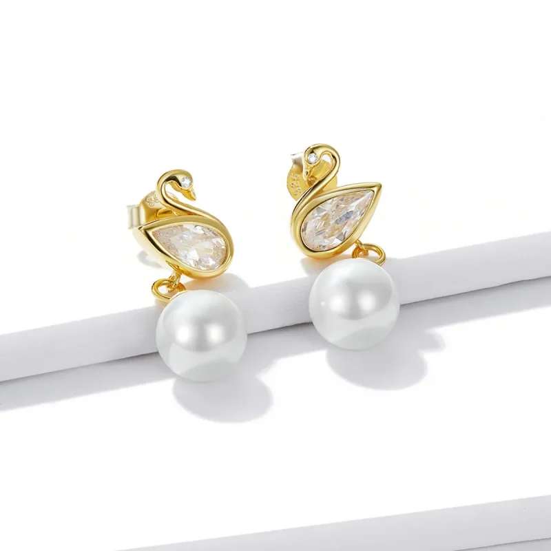 (image for) Pandora Style Swan Shell Beads Stud Earrings - BSE548 - View 2