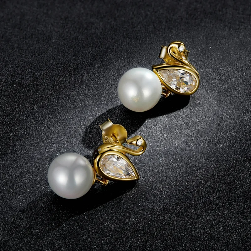 (image for) Pandora Style Swan Shell Beads Stud Earrings - BSE548 - View 5