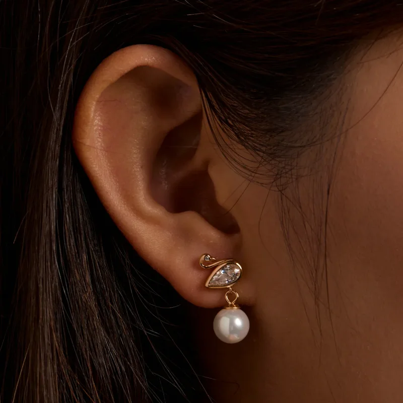 (image for) Pandora Style Swan Shell Beads Stud Earrings - BSE548 - View 7