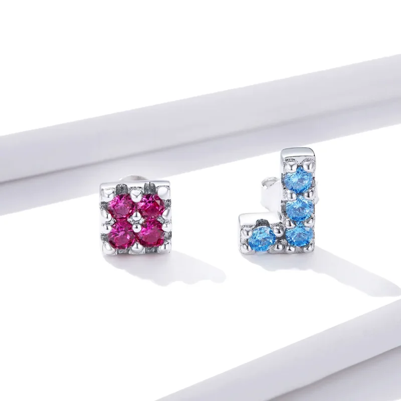 (image for) Pandora Style Tetris Stud Earrings - BSE365 - View 2