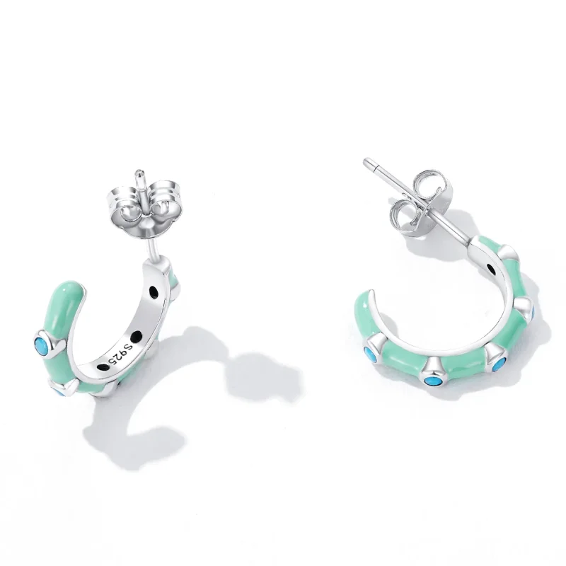 (image for) Pandora Style Turquoise Half Circle Stud Earrings - SCE1404 - View 4