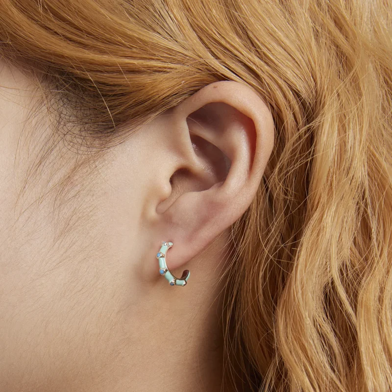 (image for) Pandora Style Turquoise Half Circle Stud Earrings - SCE1404 - View 7