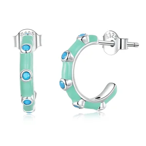 (image for) Pandora Style Turquoise Half Circle Stud Earrings - SCE1404
