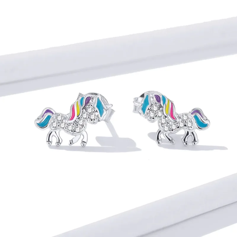 (image for) Pandora Style Unicorn Stud Earrings - BSE352 - View 2
