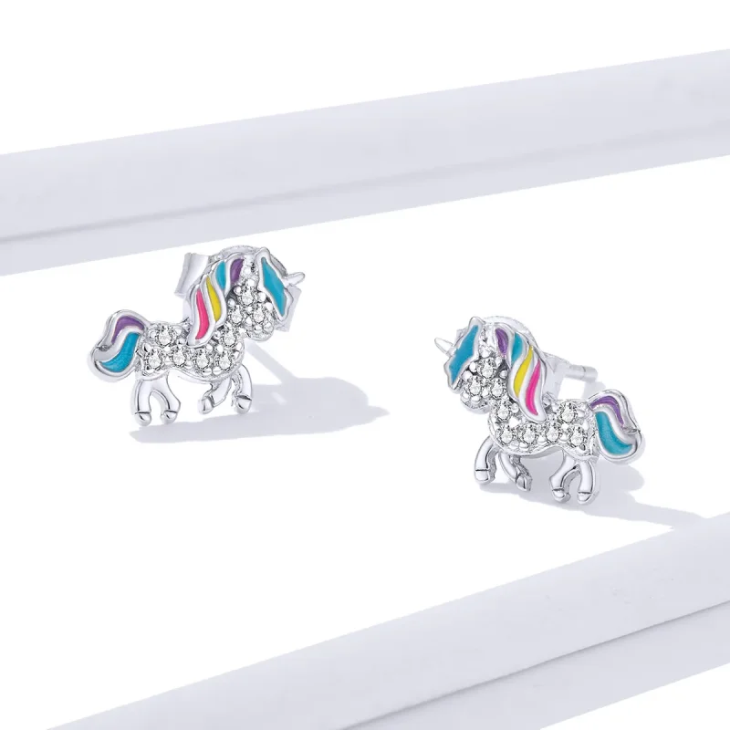 (image for) Pandora Style Unicorn Stud Earrings - BSE352 - View 3