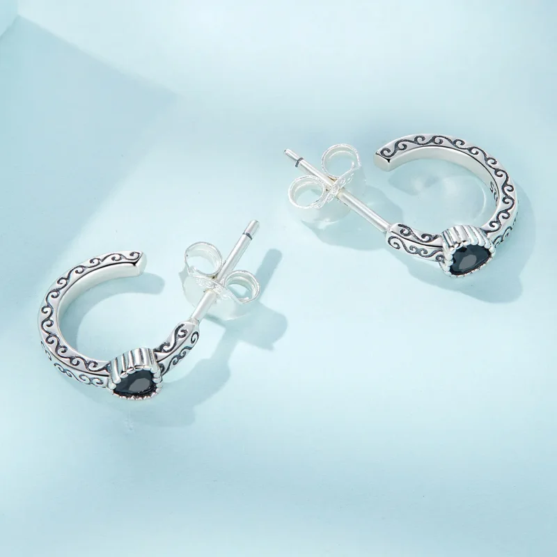(image for) Pandora Style Vintage Black Zircon Stud Earrings - SCE1520 - View 4