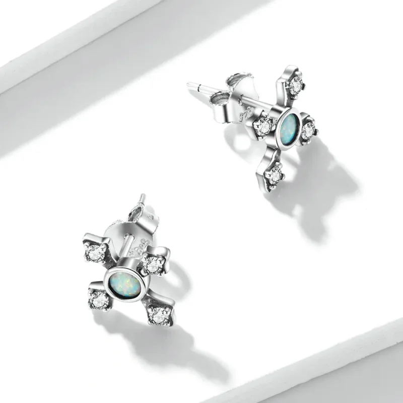 (image for) Pandora Style Vintage Cross Stud Earrings - BSE555 - View 2
