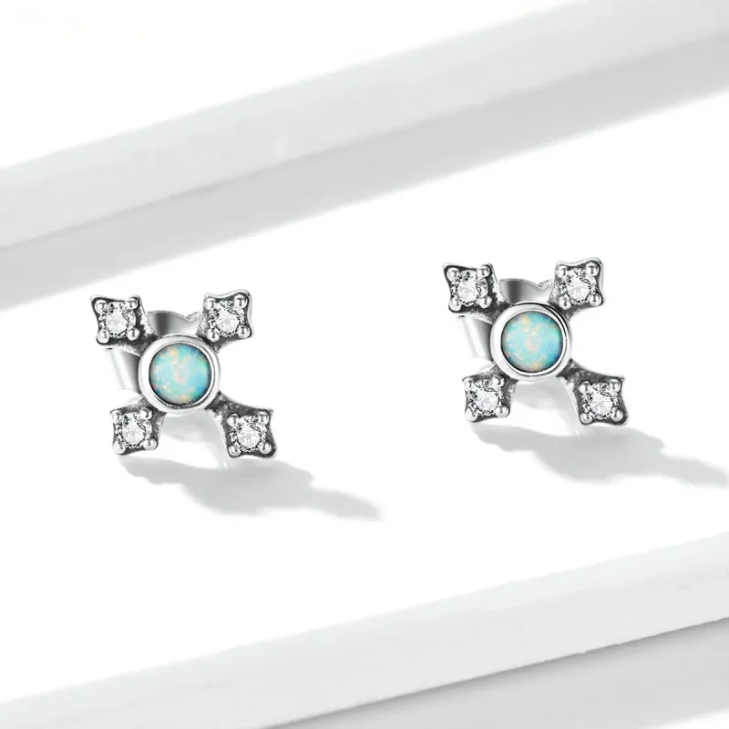 (image for) Pandora Style Vintage Cross Stud Earrings - BSE555 - View 3