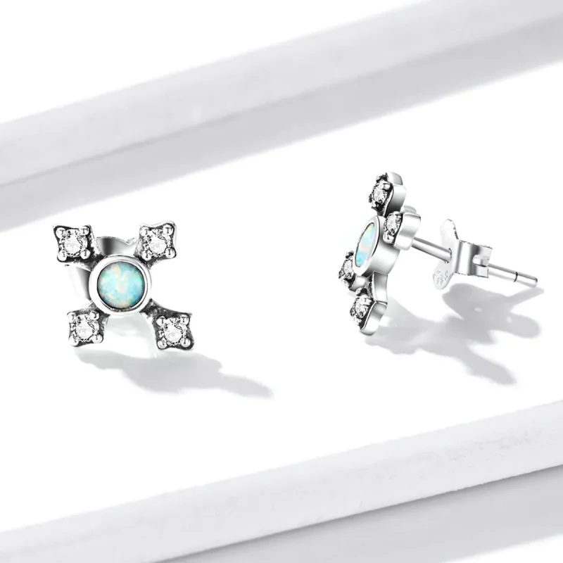 (image for) Pandora Style Vintage Cross Stud Earrings - BSE555 - View 4
