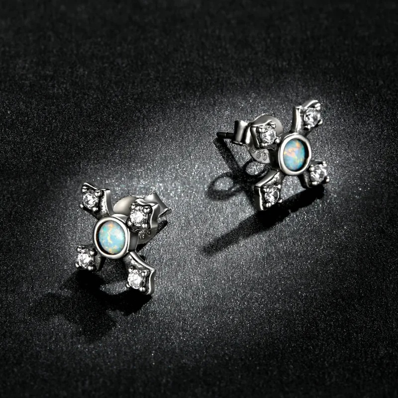 (image for) Pandora Style Vintage Cross Stud Earrings - BSE555 - View 5