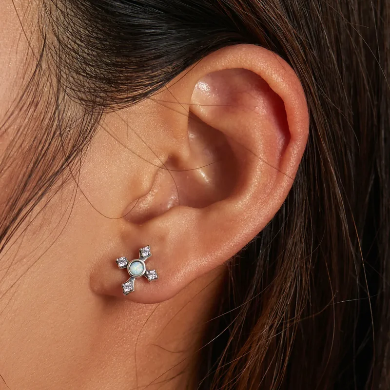 (image for) Pandora Style Vintage Cross Stud Earrings - BSE555 - View 7