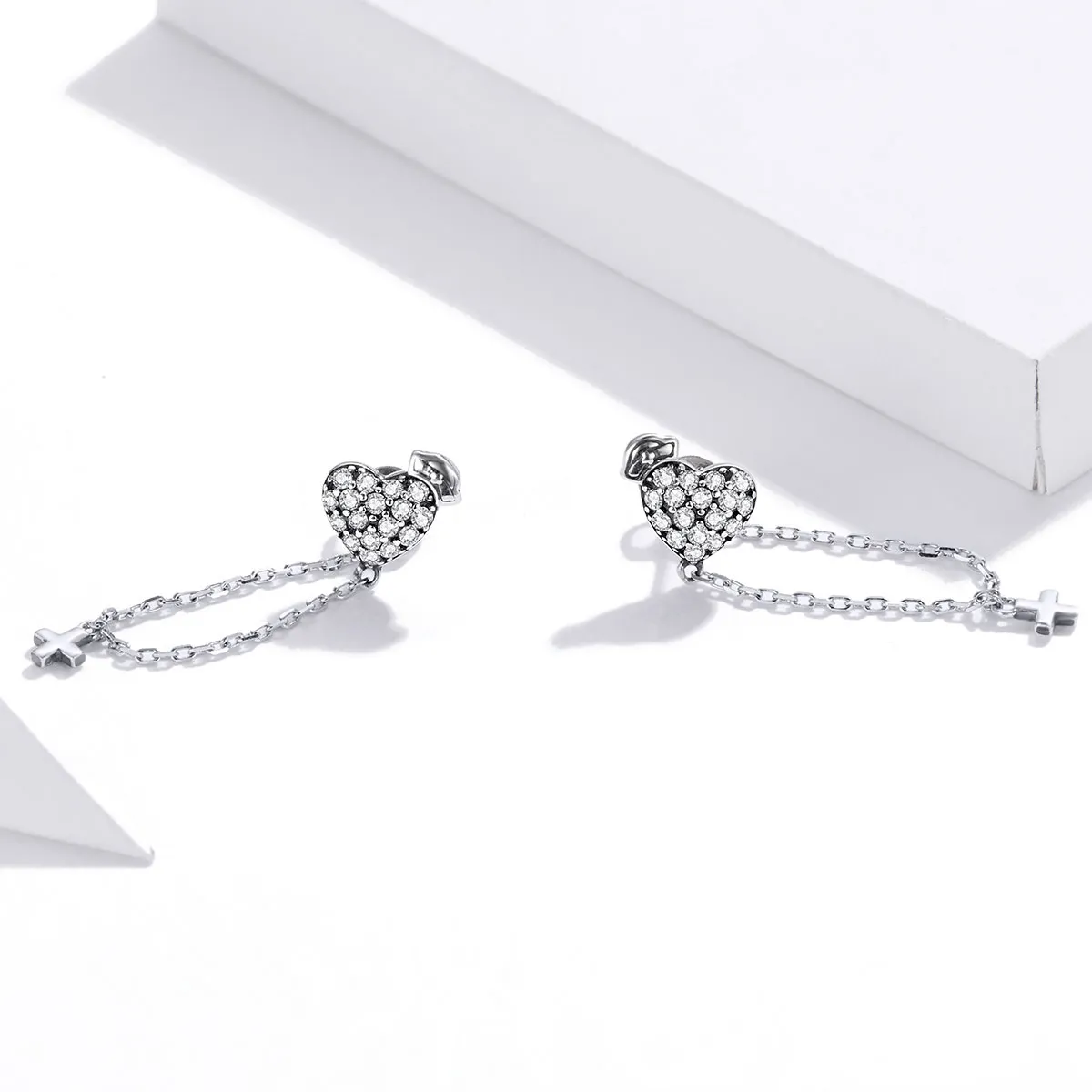 Pandora Style Angel In White Cross With Love Earrings - SCE969