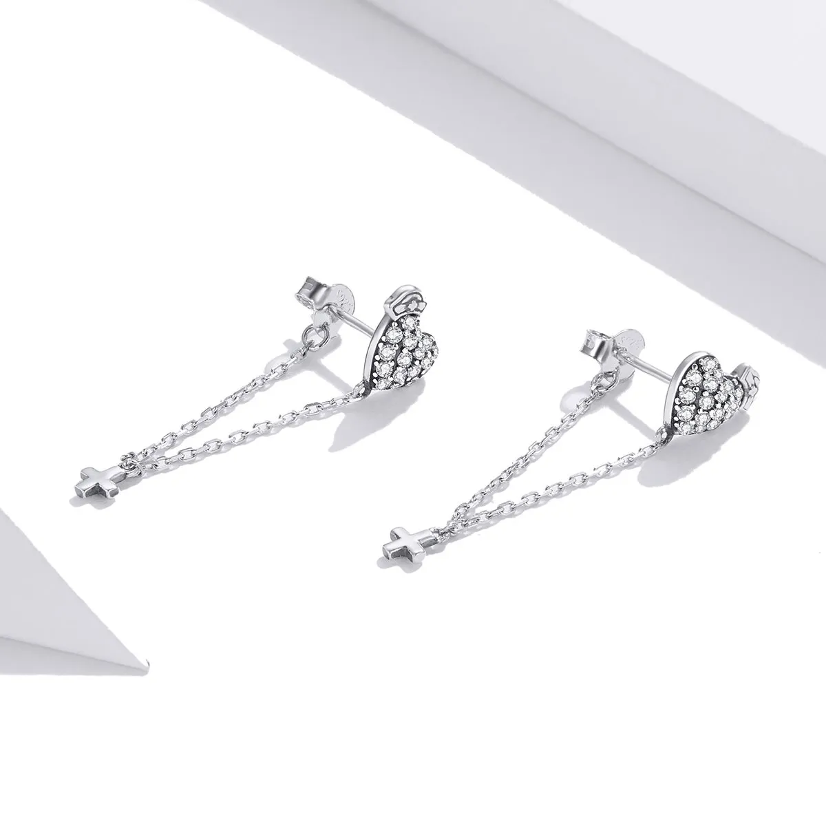Pandora Style Angel In White Cross With Love Earrings - SCE969