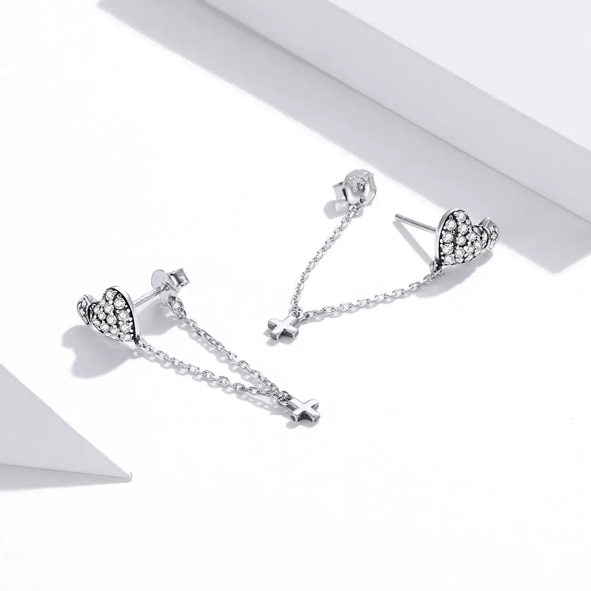 Pandora Style Angel In White Cross With Love Earrings - SCE969