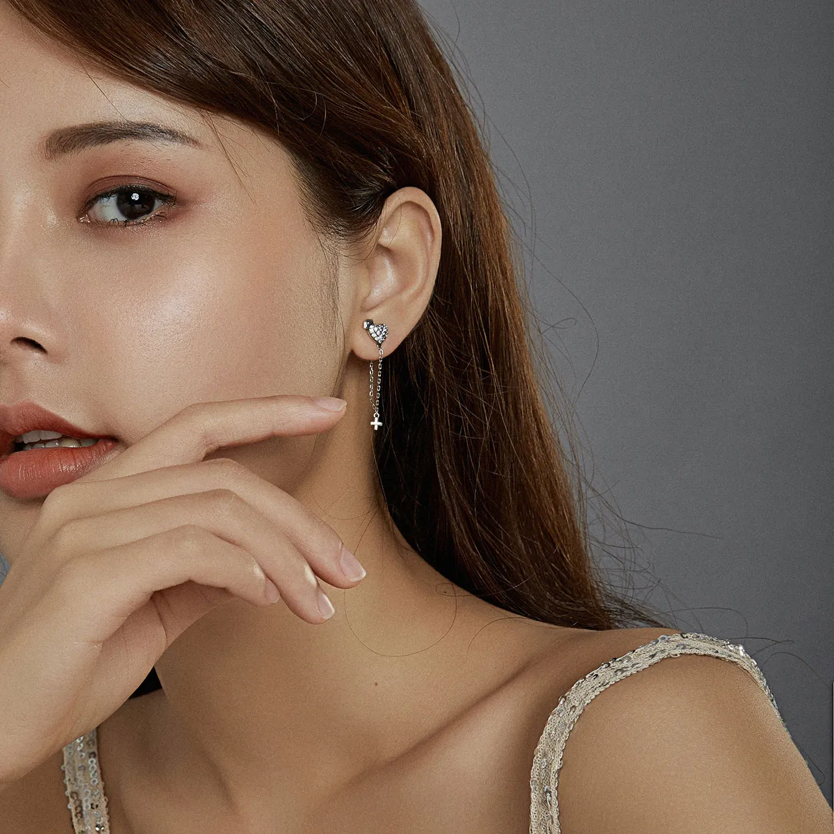 Pandora Style Angel In White Cross With Love Earrings - SCE969