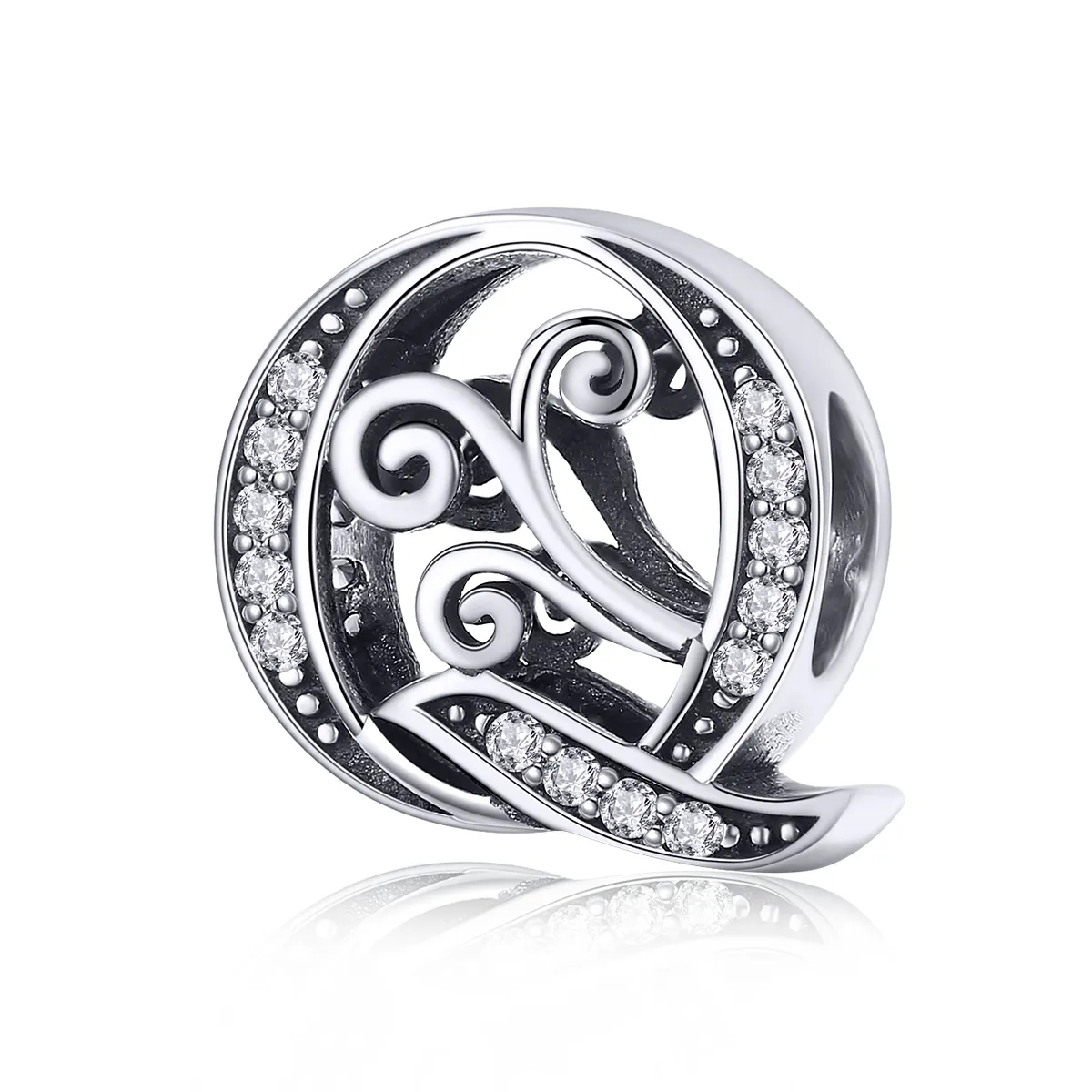 Pandora Style Sparkling Pavé Flower Letter Q Charm - BSC030-Q