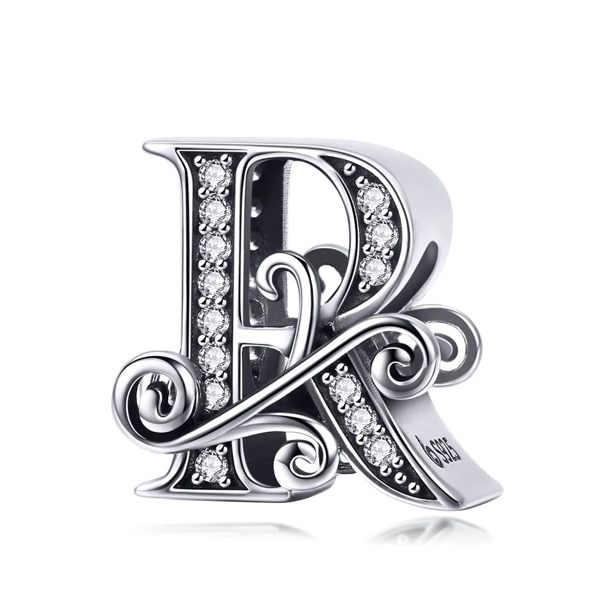 pandora style sparkling pavé flower letter r charm bsc030 r