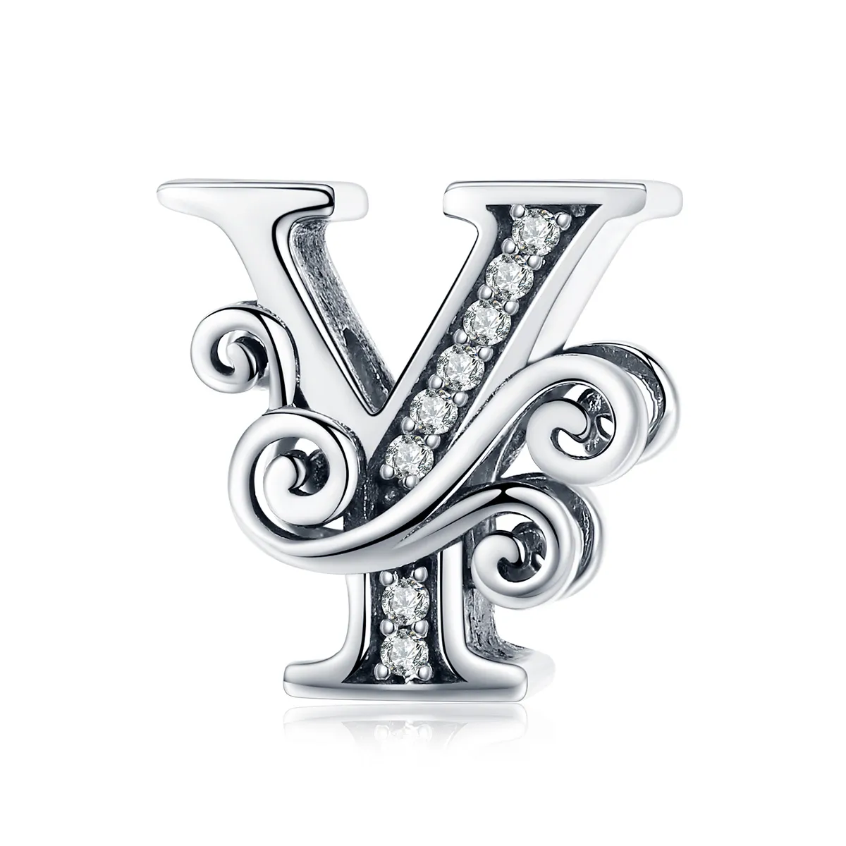pandora style sparkling pavé flower letter y charm bsc030 y