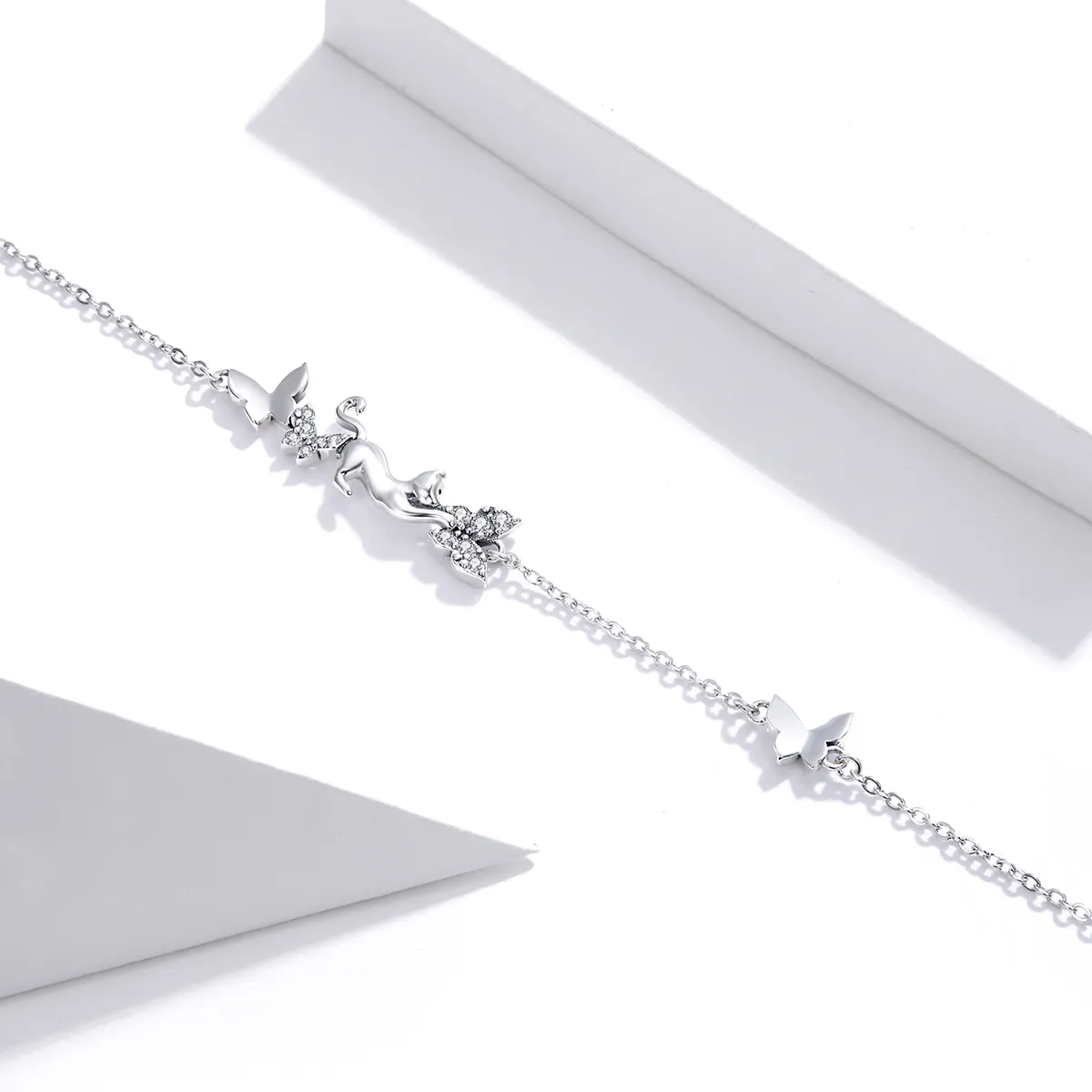 Pandora Style Silver Cat & Butterflies bracelet - SCB195