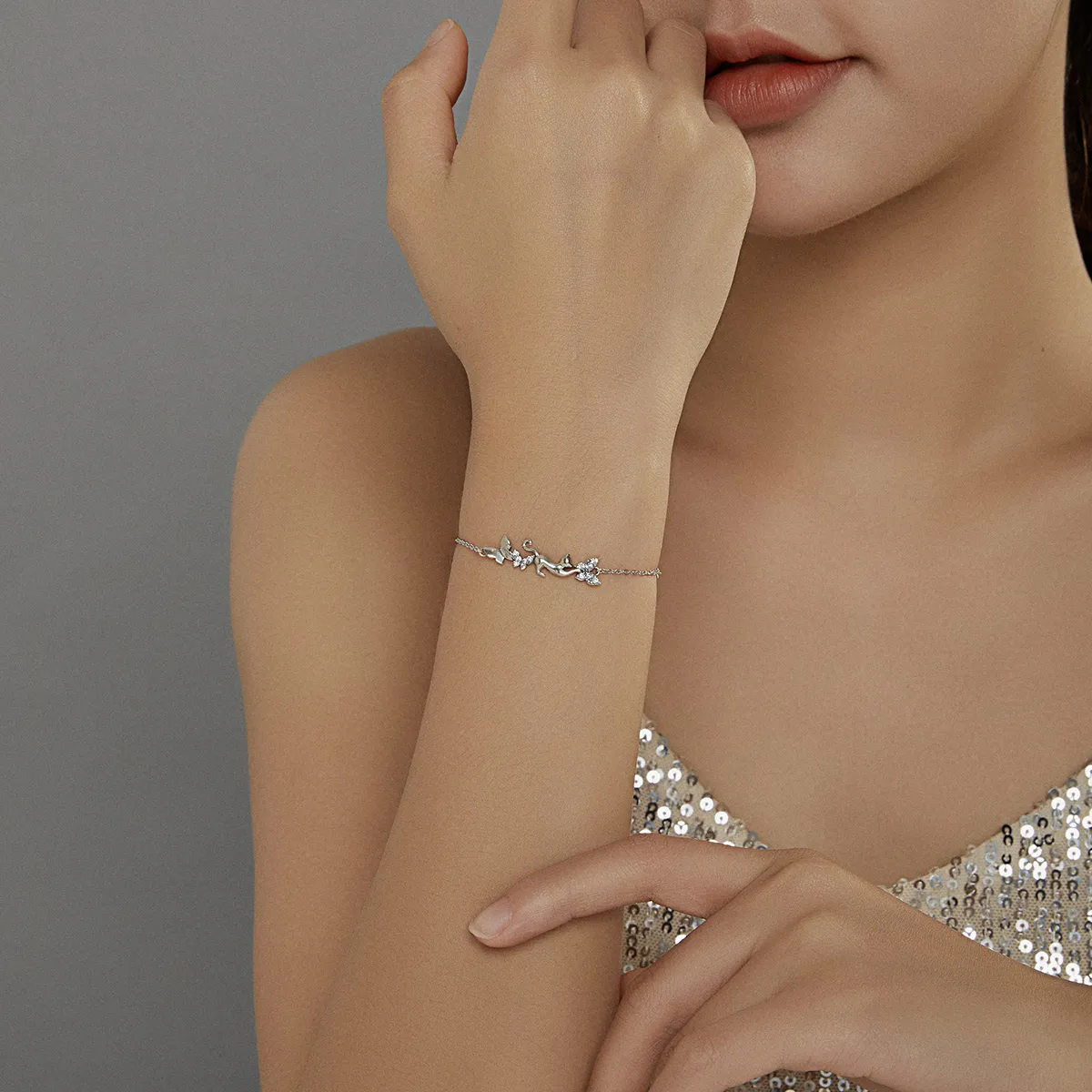 Pandora Style Silver Cat & Butterflies bracelet - SCB195