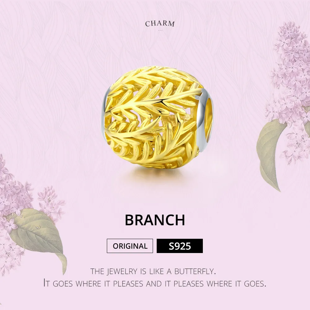 Pandora Style 18ct Gold Plated branches and leaves Charm - SCC1332
